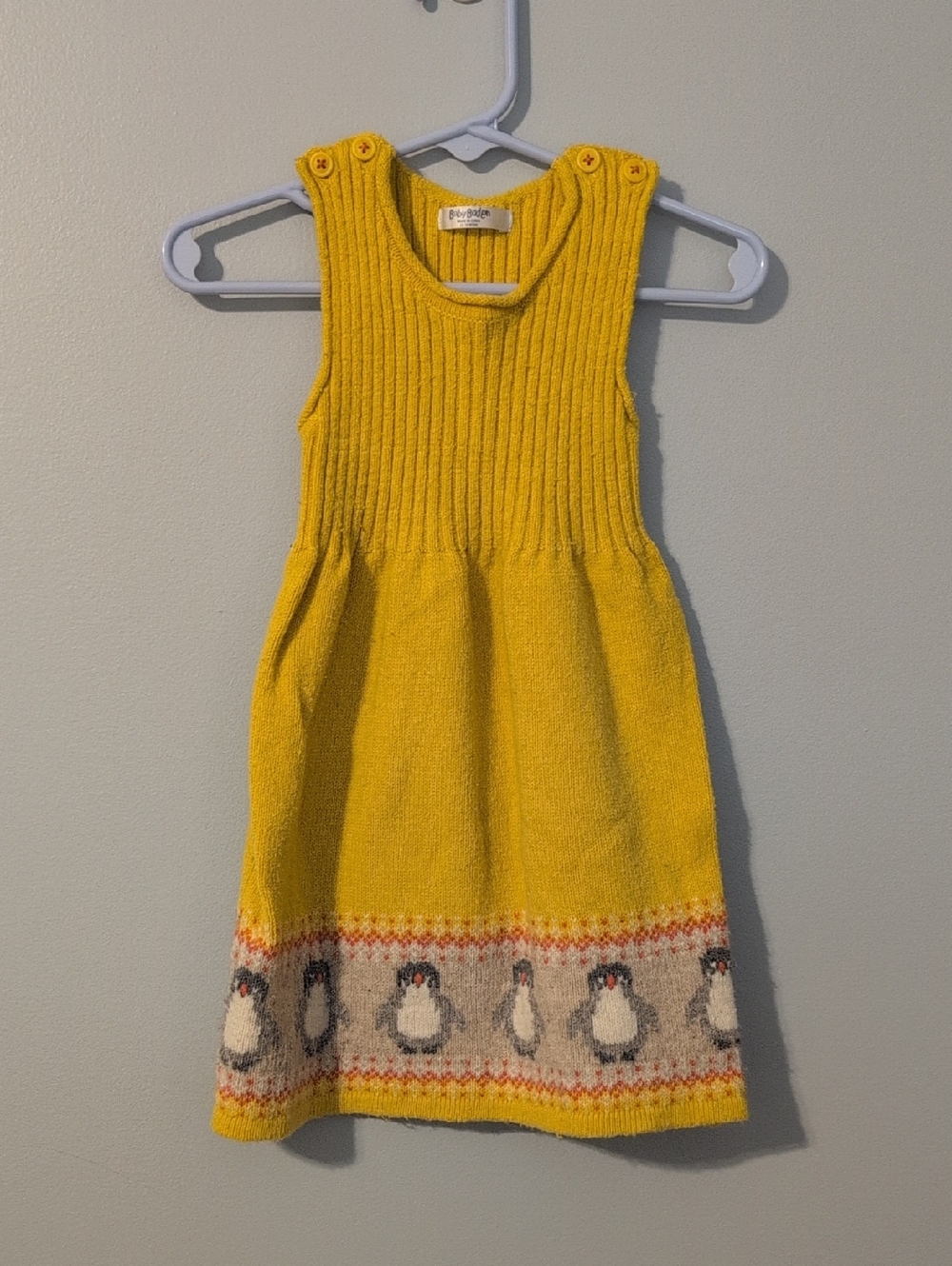 Baby Boden Yellow Knit Dress with Penguin Hem